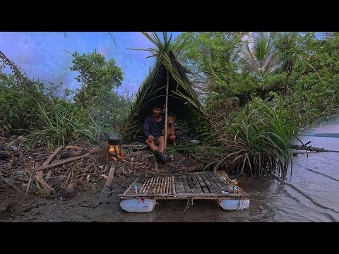 Solo Survival on Island, Living Off the Jungle | DIY Building a Shelter Catch & Cook With My Dog !