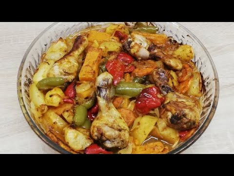 Des cuisses de poulet , des légumes rotis et c'est que du bonheur