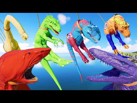 (🦖Jurassic World Evolution 2)Red Megalodon VS Mosasaurus,Indominus Rex Dinosaurs Fight
