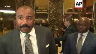 Steve Harvey talks at Trump Tower after meeting with Donald Trump