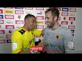 Troy Deeney & Manuel Almunia after Watford's dramatic play-off match against Leicester