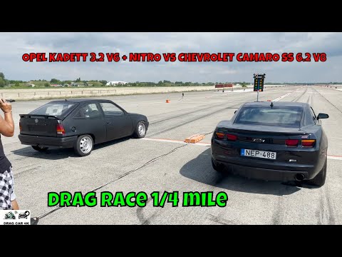OPEL KADETT 3.2 V6 + NITRO vs CHEVROLET CAMARO SS 6.2 V8 drag race 1/4 mile 🚦🚗 - 4K UHD