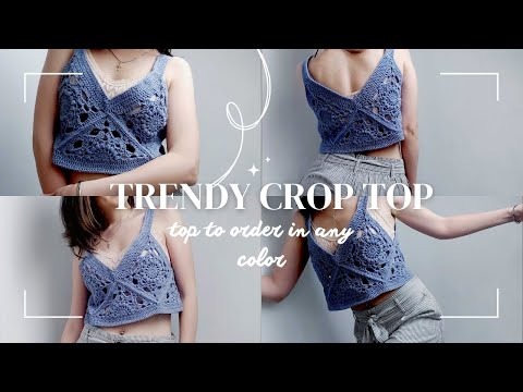 Trendy Bohemian custom crop top 🔥 Granny square Bralette Crop Top 💜 Perfect for Beachside Getaways