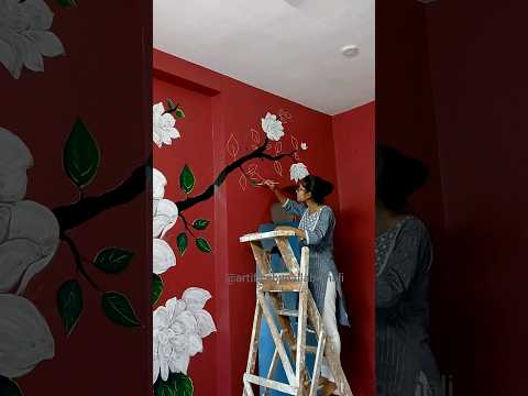 Big flower wall painting 💛🤍🖌 #walldecor #art #pianting #sorts #flowerart #tranding #youtubeshorts