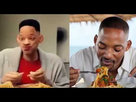 Will Smith AI pasta eating (past vs present)