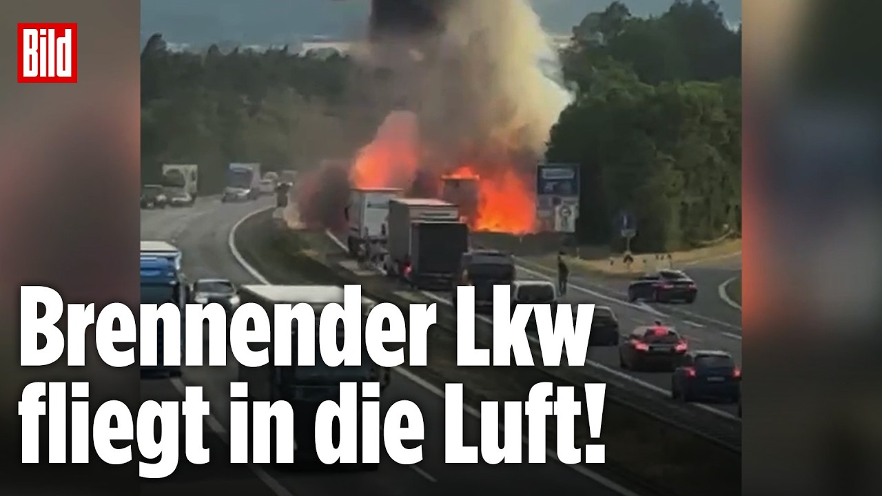 BAYERN: Explosion auf der A6! Lkw brennt komplett aus – Polizei im Großeinsatz