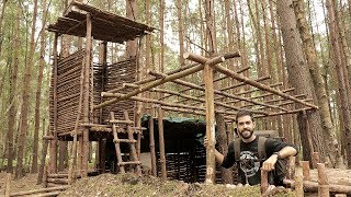 Bushcraft Camp Update 15 - Wood Frame Roof Build (Super Shelter)