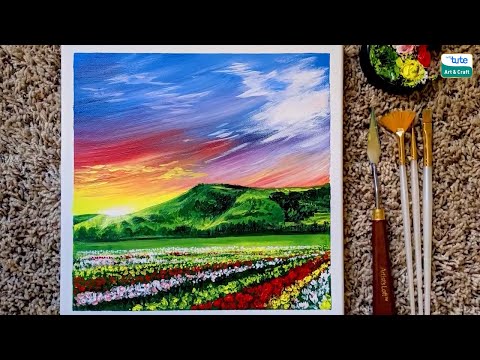 Valley of Flowers Canvas Painting | DIY Easy Acrylic Flower Painting | Canvas Painting | Letstute