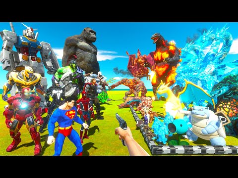 Superheroes & King Kong vs Volcano Monsters & Ice Monsters - Animal Revolt Battle Simulator