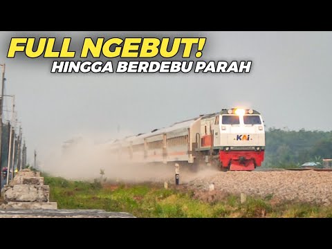 KERETA NGEBUT PARAH HINGGA PENUH DEBU!! Berburu Kereta Api Ngebut Setelah Ditebar Batu Ballast Baru