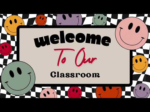 Groovy Classroom Welcome Screensaver | Colorful Smiley Face & Checkerboard Theme | 3 Hours Long