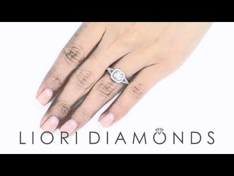 ER- 0417 - 1.47 Carat E-SI2 Natural Round Diamond Engagement Ring 14k White Gold Pave Halo