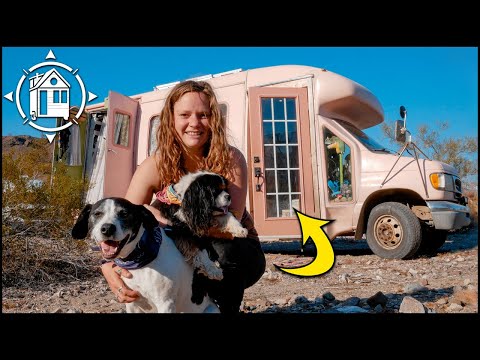Solo Female Vanlife - She built a TINY HOUSE inside of a PINK BUS for just $9k!