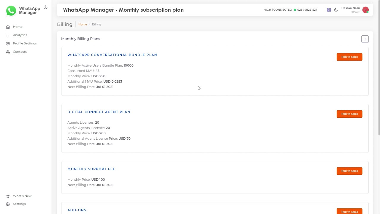 WhatsApp Manager -  Monthly Subscription Plan