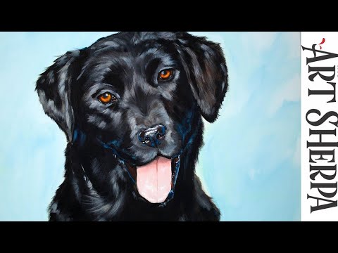 REALISTIC BLACK DOG  Beginners Learn to paint Acrylic Tutorial Step by Step BAQ21 🔴LIVE STREAMING
