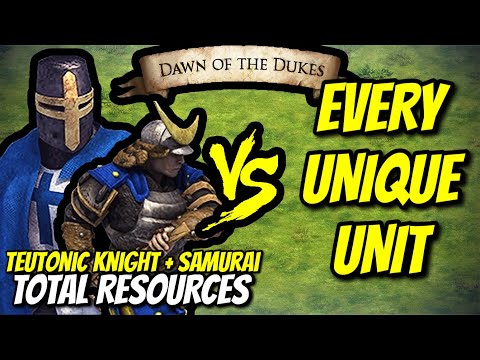 TEUTONIC KNIGHT + SAMURAI vs EVERY UNIQUE UNIT (Total Resources) | AoE II: DE
