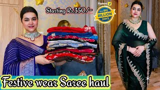 Huge Festive wear Saree haul from Flipkart// Bandhani/Fendi/Georgette/embroidered@PoojaRikichoyal 