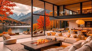 Cozy Jazz With Crackling Fireplace Sounds - Gentle Jazz In A Dreamy Autumn Lakeside Room