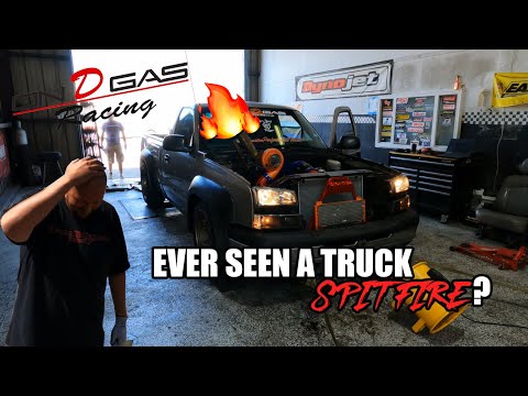 BOTH OF THESE ONDGAS TRUCKS SPIT FIRE ON THE DYNO!