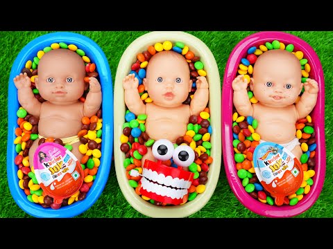 Full of 3 Rainbow BathTubs Candy with M&M's & Magic Slime Cutting Video