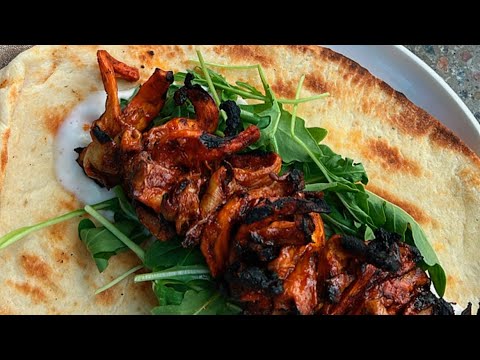 Grilled Oyster Mushrooms with Spicy Harissa Marinade on Flatbread (Grilling Series, Episode 9)