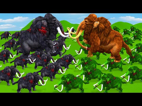 20 Zombie Black Mammoths Vs 20 White Woolly Mammoths Ultimate Animal Revolt Epic Battle