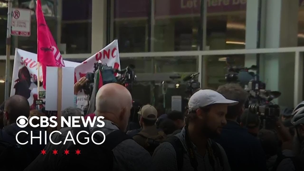 Pro-Palestinian protesters gather outside the Chicago Israeli Consulate