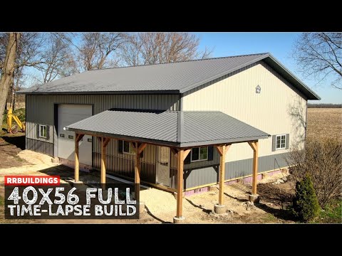 40x56 Large Garage Full Time-Lapse with Wrap around Porch