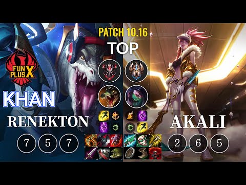FPX Khan Renekton vs Akali Top - KR Patch 10.16