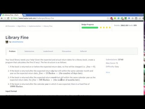 Hackerrank Library Fine Solution