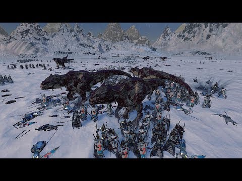 Warhammer II 2720 Lothern Sea Guard vs 15 feral Carnosaurs