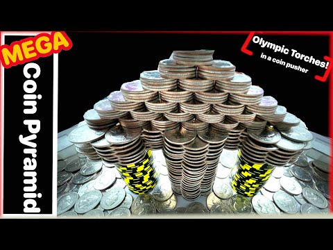 MEGA COIN PYRAMID! Inside a Coin Pusher! Jackpot! Giveaway! Torches! Ep 283