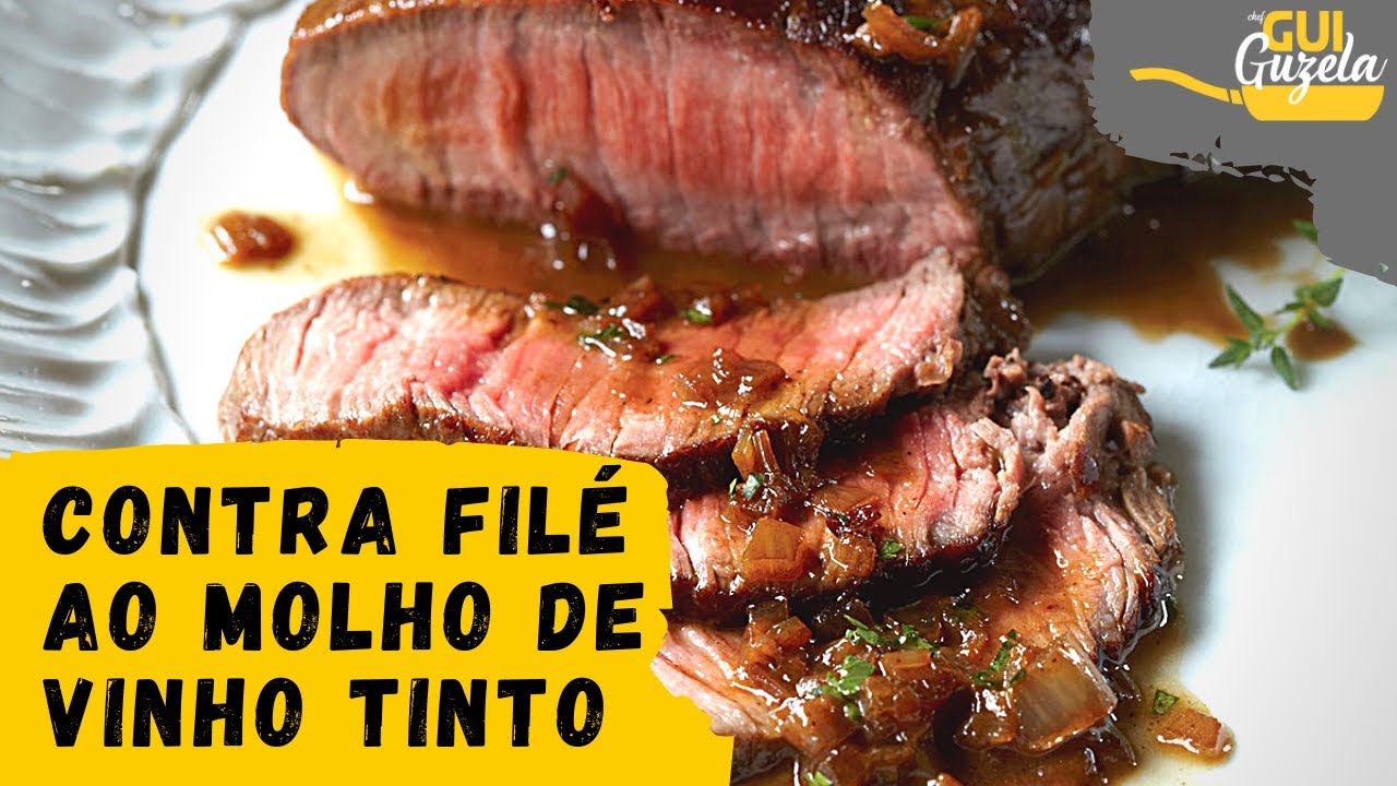 CONTRAFILÉ AO MOLHO PICANTE DE VINHO TINTO COM CEBOLA E BACON