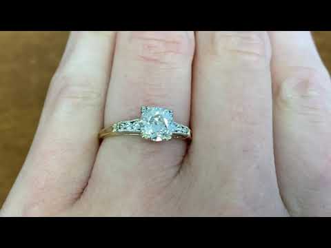 1.00ct Center Old European Cut Diamond 14k Gold Ring - Redstone Ring - Hand Video