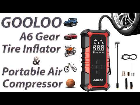 GOOLOO A6 Gear 160 PSI Tire Inflator Portable Air Compressor, 7500mAh Cordless Tire Inflator with Digital Pressure Gauge ＆LED Light, 3X Faster Air Pump for Car Tires, Bike,Balls, Auto Shut-Off video review thumbnail