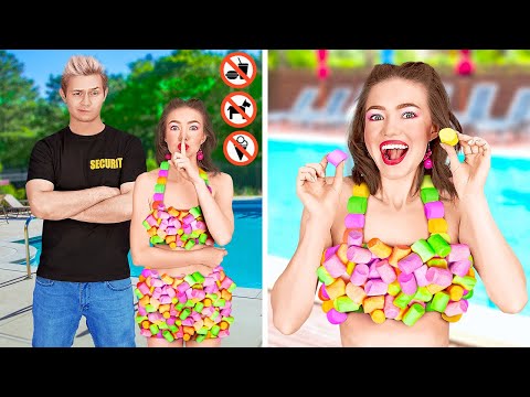 FUN SNACK SMUGGLING BY THE POOL, ON A PLANE, AT A CONCERT, AND AT THE CINEMA || Cool life hacks b...