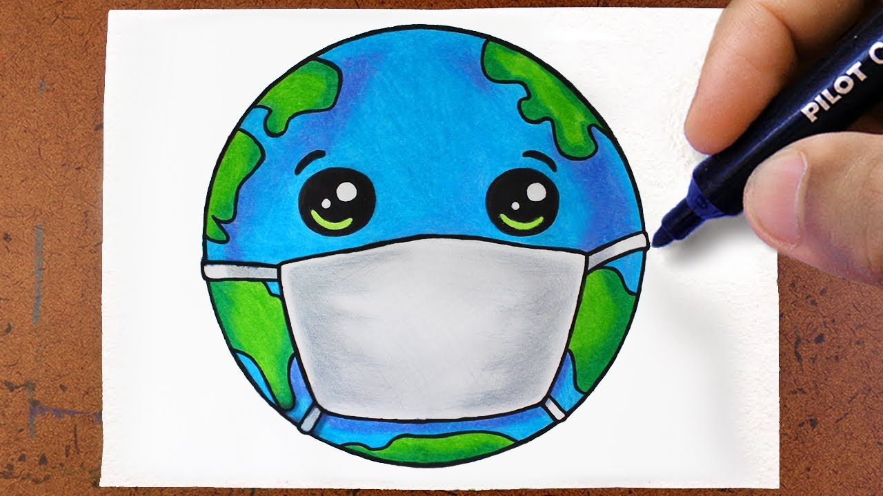COMO DESENHAR Planeta TERRA Com MÁSCARA DE PROTEÇÃO