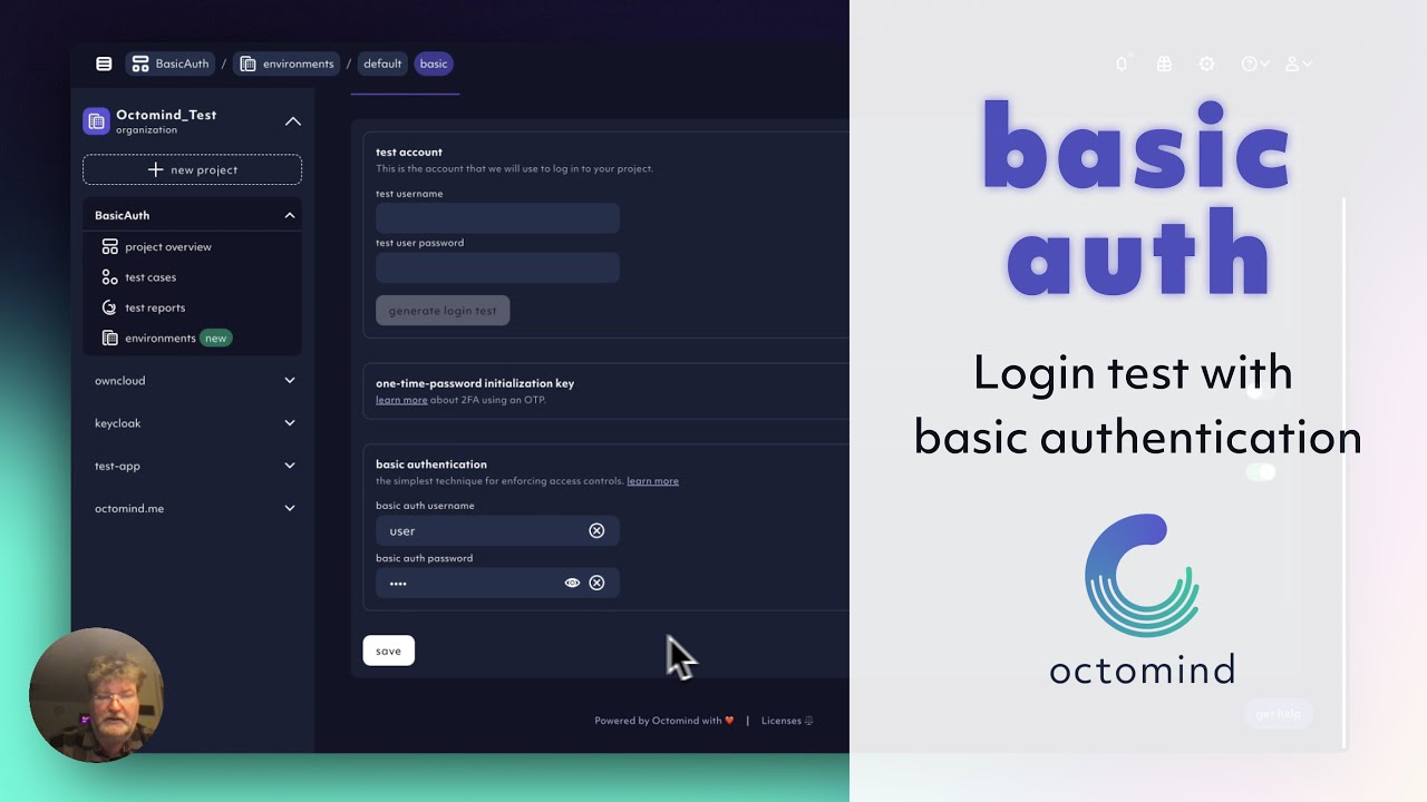 Logging in with basic authentication with Octomind testing tool
