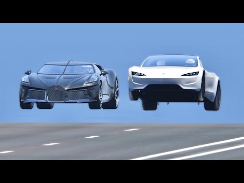 Bugatti La Voiture Noire vs Tesla Roadster - Drag Race 20 KM