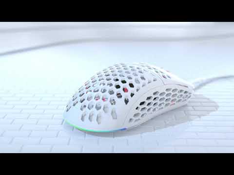 Itin lengva Žaidimų pelė eShark Naginata White, 60g, Pixart PMW3389 jutiklis, su RGB pašvietimu video