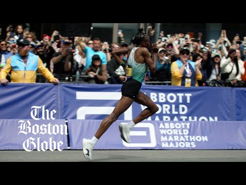 Winners of the 2024 Boston Marathon sprint to the finish line