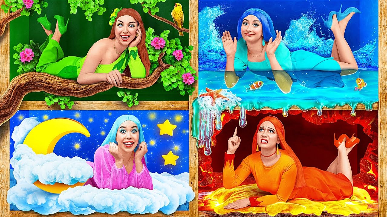 Fire Girl, Water Girl, Air Girl and Earth Girl | Crazy Challenge with Four Elements Multi DO