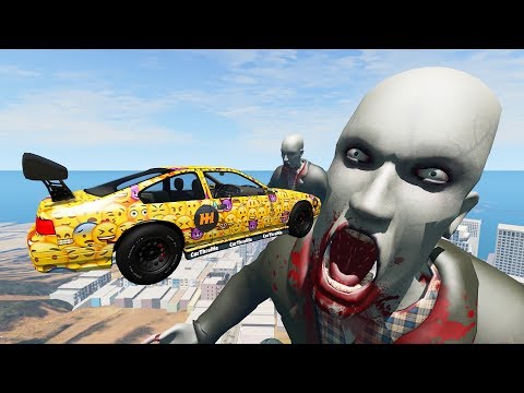 Zombies in the City. Jumping Car through - BeamNG.Drive