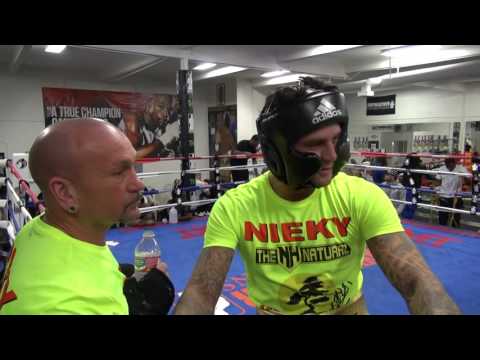 Nieky Holzken sparring J'Leon Love inside the Mayweather Boxing Club