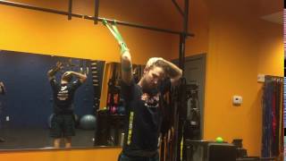 Mobility - Shoulders Over Head Banded Elbow stretch with Neck Flexion