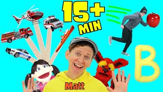 15 Minutes of Songs with Matt | Emergency Vehicles Pop Sticks Food and more | Dream English Kids