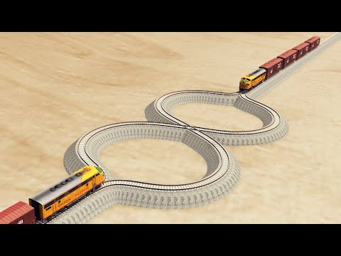 Impossible Weird Double Circular Rail Tracks Vs Trains Crossing - BeamNG.Drive
