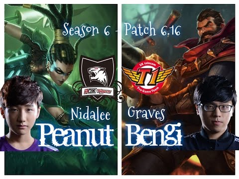ROX Peanut NIDALEE vs SKT T1 Bengi GRAVES JUNGLE - Patch 6.16 KR Ranked | League of Legends