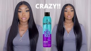 MELTING TRANSPARENT LACE USING NEW GOT2B GLUE SPRAY | 26 INCH STRAIGHT HAIR  BEAUTY FOREVER HAIR