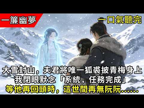大雪封山，夫君將唯一狐裘披青梅身上，我閉眼默念「系統，任務完成」等他再回頭時，這世間再無阮阮......#小说